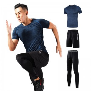 FDMM003-3 Costum de fitness, tricou + pantaloni scurți pentru bărbați + pantaloni strânși pentru alergare